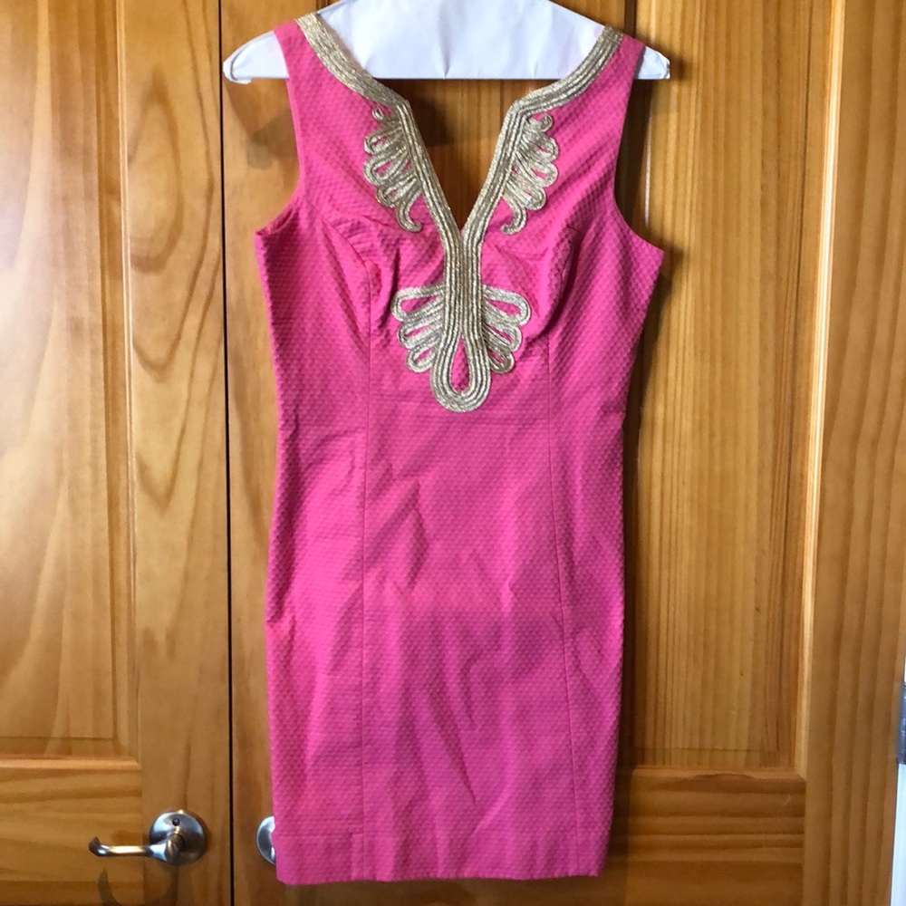 Lily Pulitzer Excellent Condition Pink and Gold Lined Dress